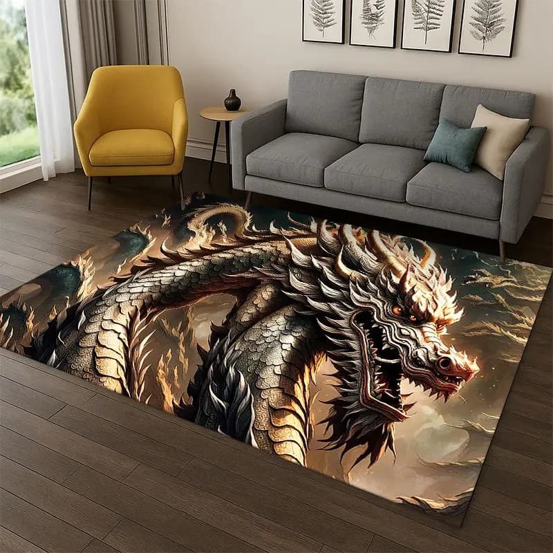 Tappeto Cinese con Drago Sognante Loong, per Camera da Letto, Soggiorno, Divano, Sala Giochi, Zerbino, Decorazione Casa, Tappeto Antiscivolo per Bambini