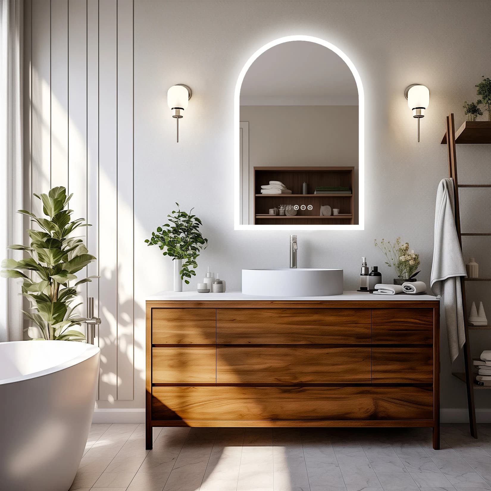 Visualizzazione della data e dell'ora, specchio da bagno con memoria con luci Bagno intelligente a parete dimmerabile
