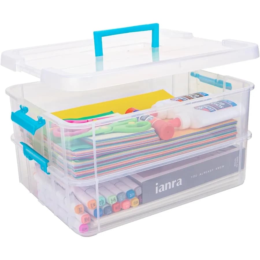 Contenitori portaoggetti in plastica a 2 strati con coperchi Scatola portaoggetti trasparente multiuso Organizzatori artigianali portatili e contenitore portaoggetti per O