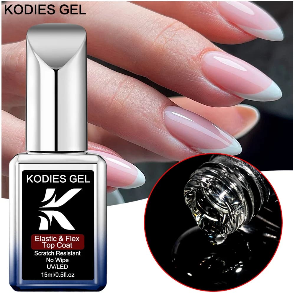 KODIES GEL Flex Top Coat No Wipe Gel Nail Polish Super Shine Cure Formula 15ML Semi Permanent UV/LED Scratch Resistant Topcoat