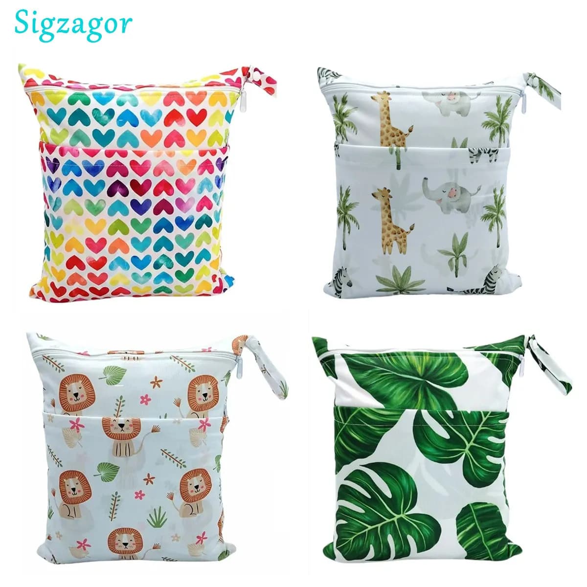 [Sigzagor] 1 borsa bagnata e asciutta con due cerniere per pannolini per bambini pannolini impermeabili riutilizzabili 36 cm x 29 cm