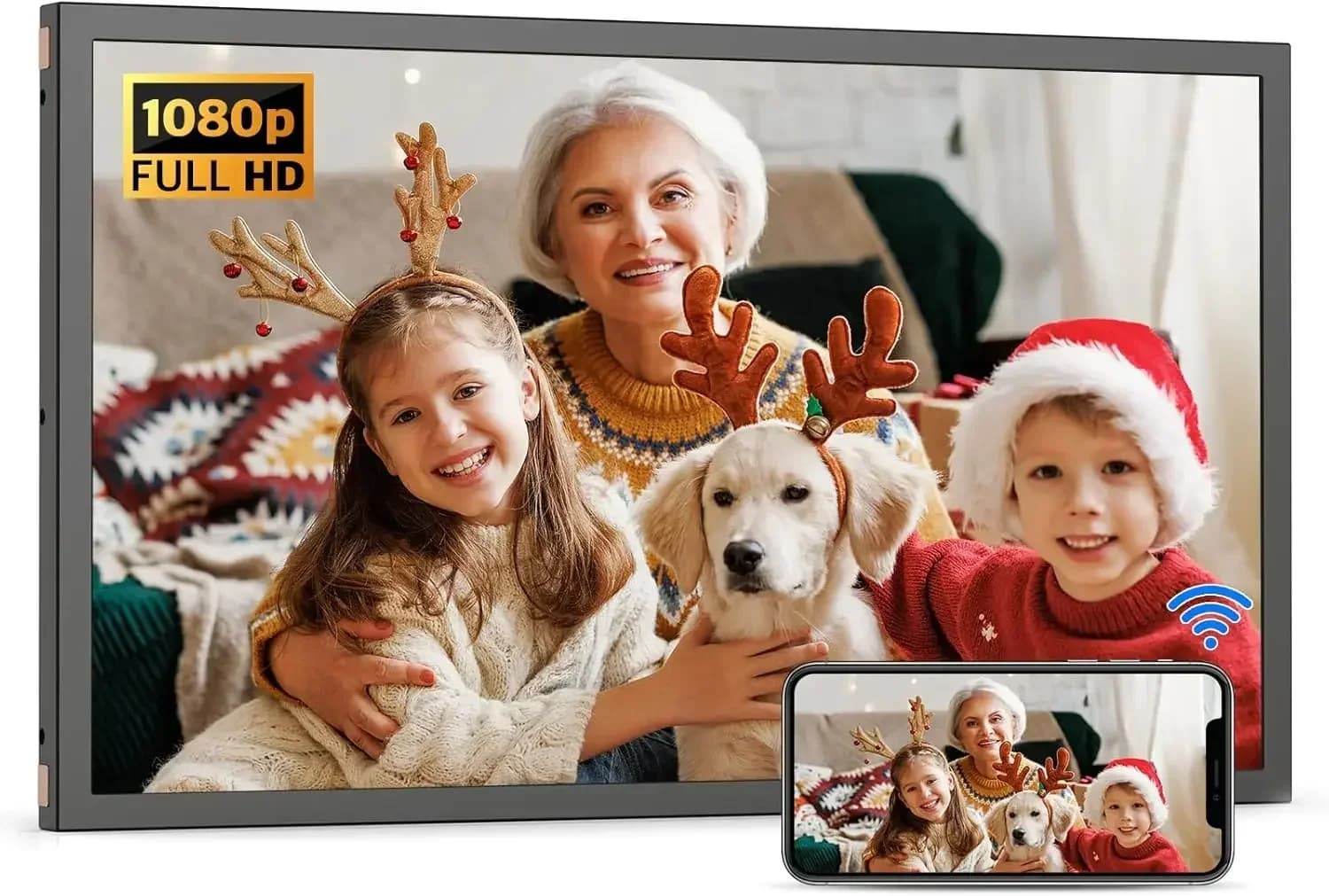 Large Digital Picture Frame 21.5 inch WiFi-Photo-Frame - 32GB, 1920x1080 IPS FHD, Auto Rotate, Load Photos Videos from Phone via