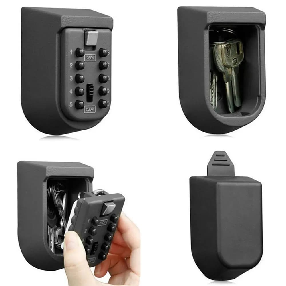 Key Lock Box Wall Mounted Push Button Combination Key Safe Storage Security Lock Box with Black Rubber Cover Wall Bolt Fixings