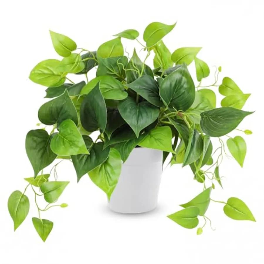 Artificial Plants Fake Pothos with Plastic Pot Artificial Potted Plant for Home Office Bedroom Indoor Outdoor Decor 1 Pack