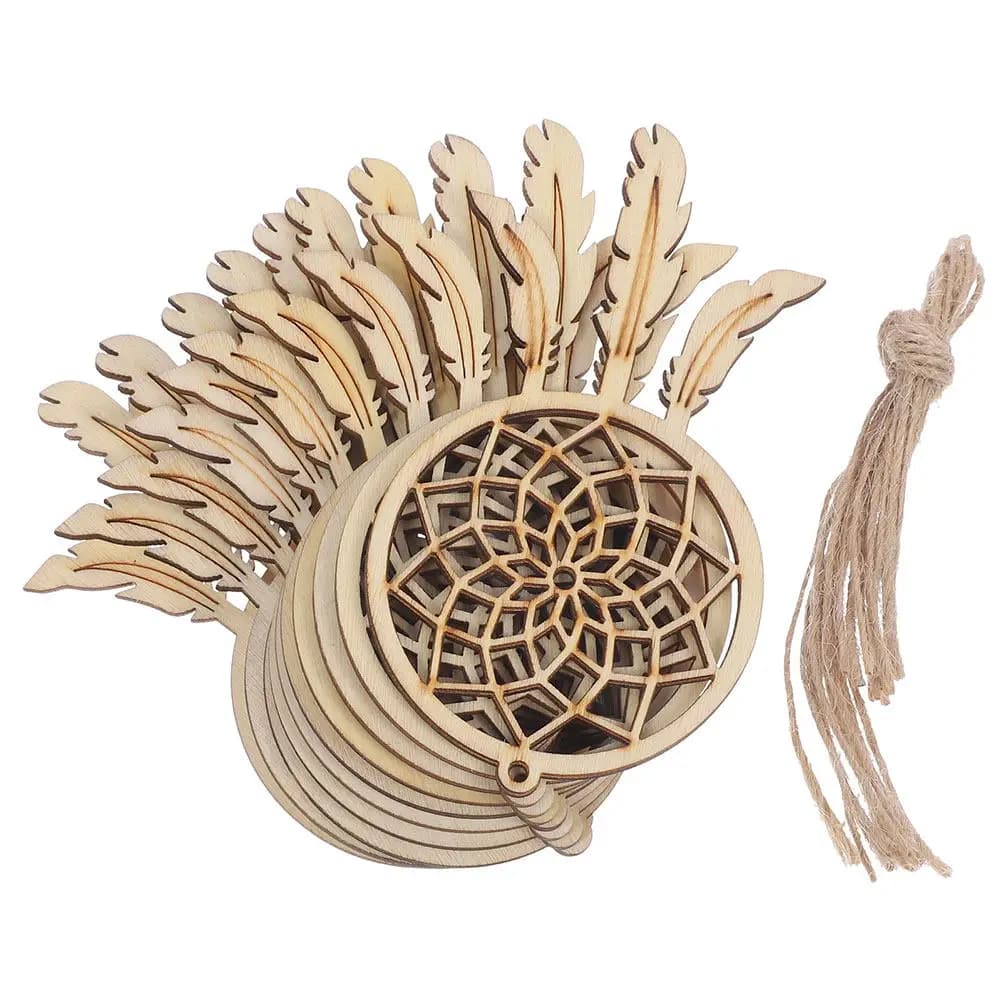 10Pcs Wooden Dream Catchers Blank Mini Unfinished Crafts Cutouts Chips DIY Painting Hanging Decor for Home Party Rustic Boho