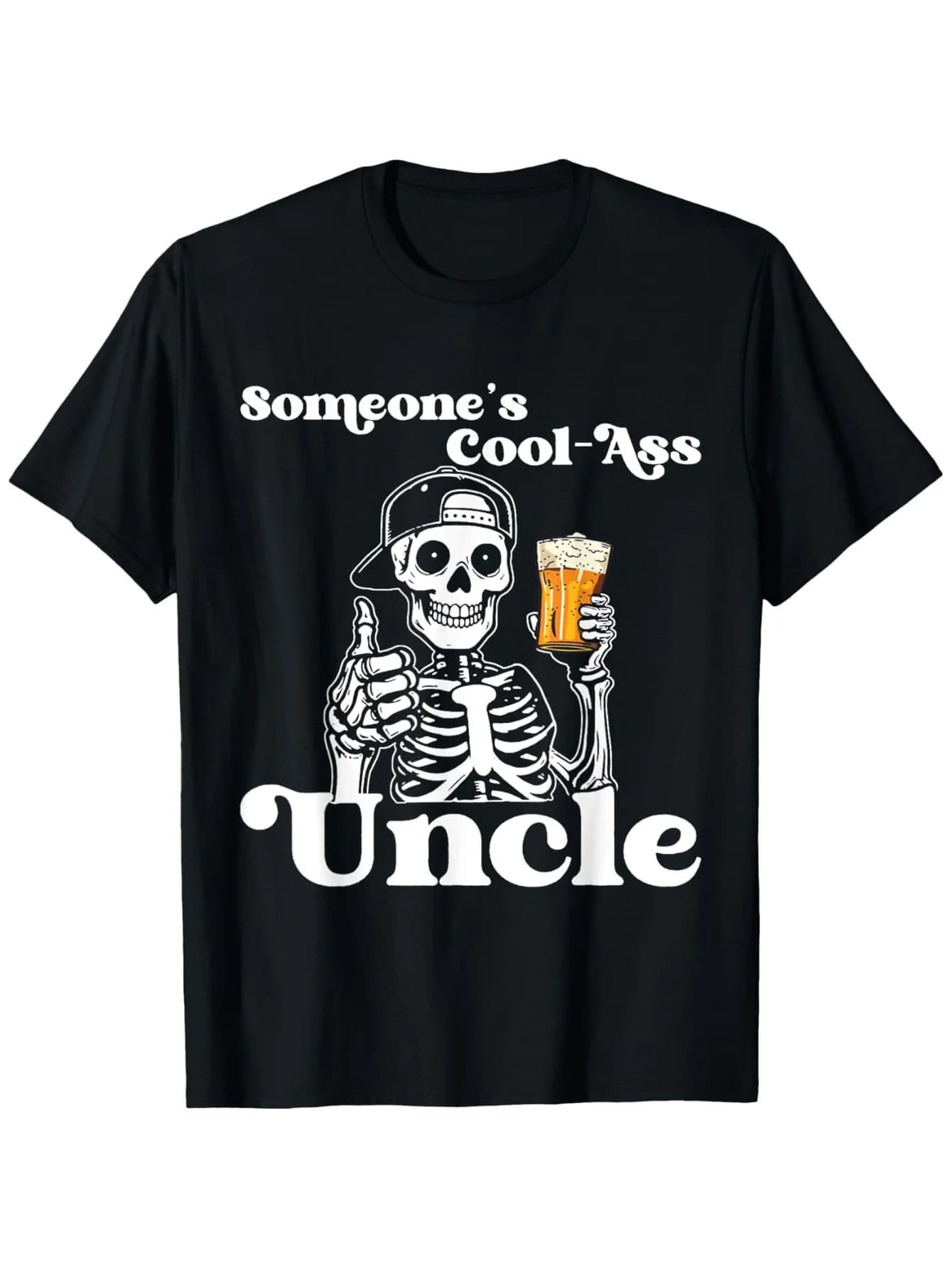 Divertente e originale T-shirt da uomo in cotone 100% con stampa di zio scheletro che fa il pollice su e birra in boccale - Manica corta casual