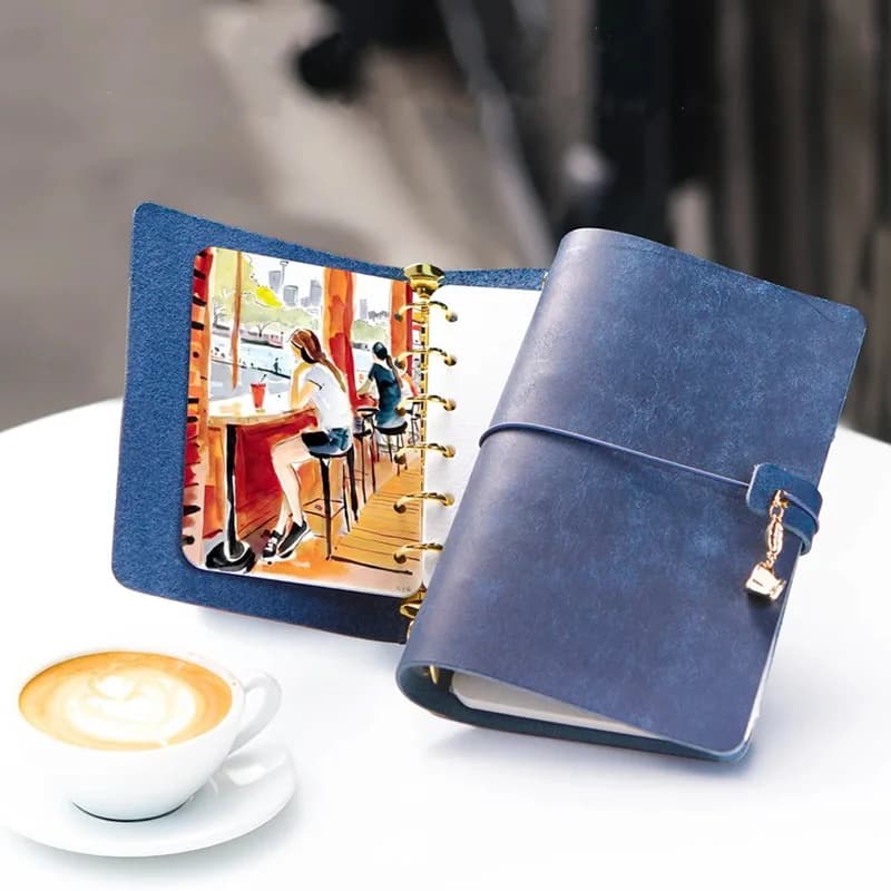 Potentate Blue loose leaf Watercolor Sketchbook 100% Cotton Travel Natural Full Grain Cow Leather Water Color Painting Paper
