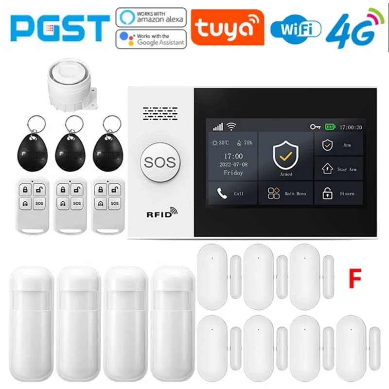 PGST PG-107 4G Tuya Wireless Home WIFI GSM Sicurezza domestica con rilevatore di movimento Sensore antifurto Sistema di allarme Supporto Alexa e Google