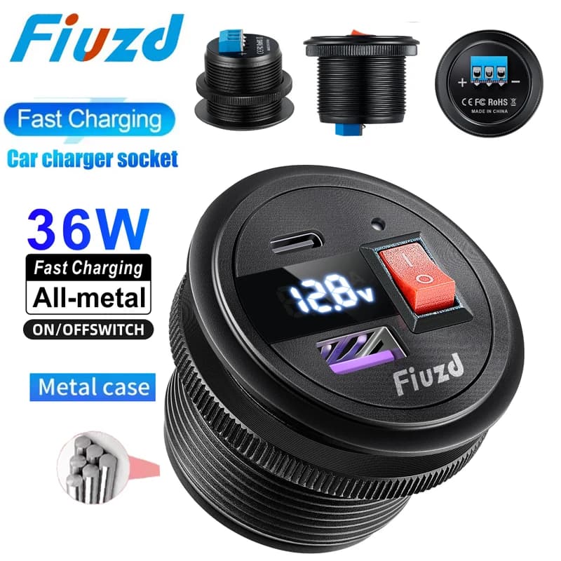 USB 24v car USB socket for motor vehicles 12v Car charger socket for car charger with voltage meter Fast charging socket 3.0 Boat car power socket