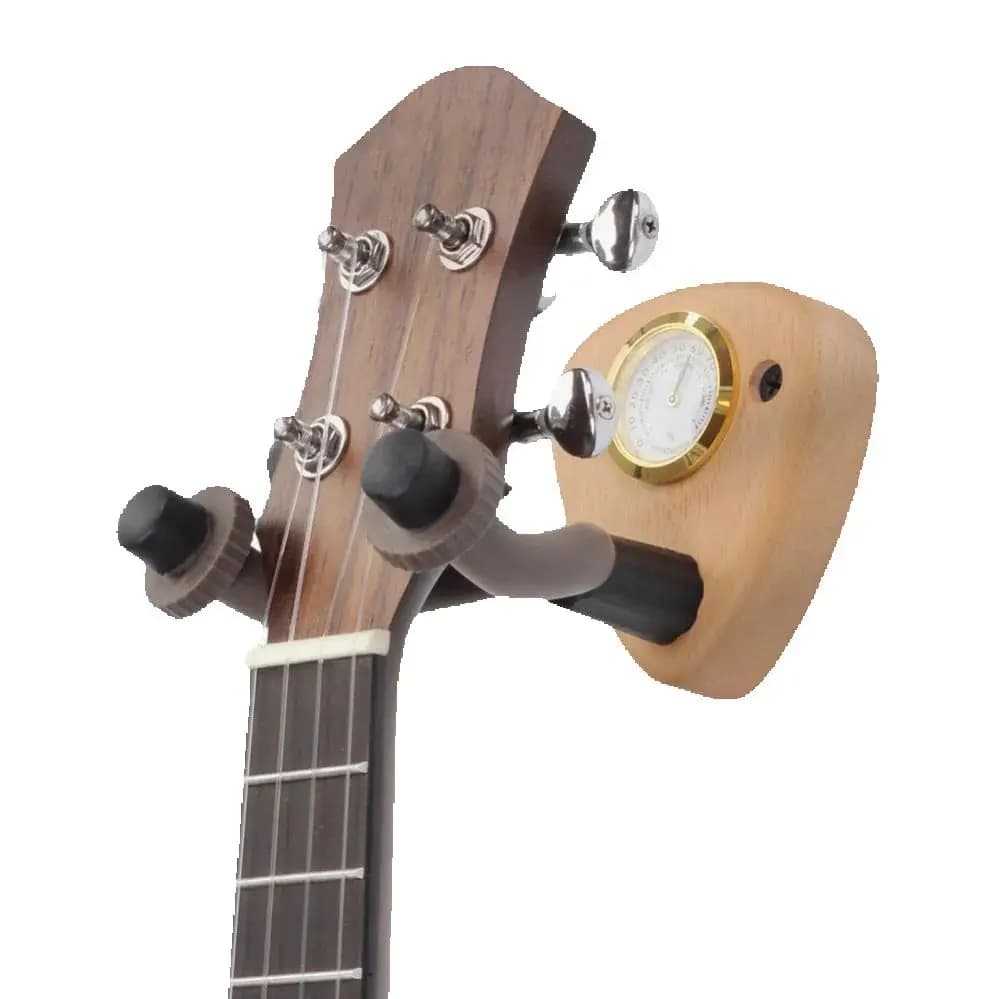 Supporto da parete per chitarra in legno di faggio con igrometro e slot per plettri, per banjo, basso, chitarre acustiche ed elettriche