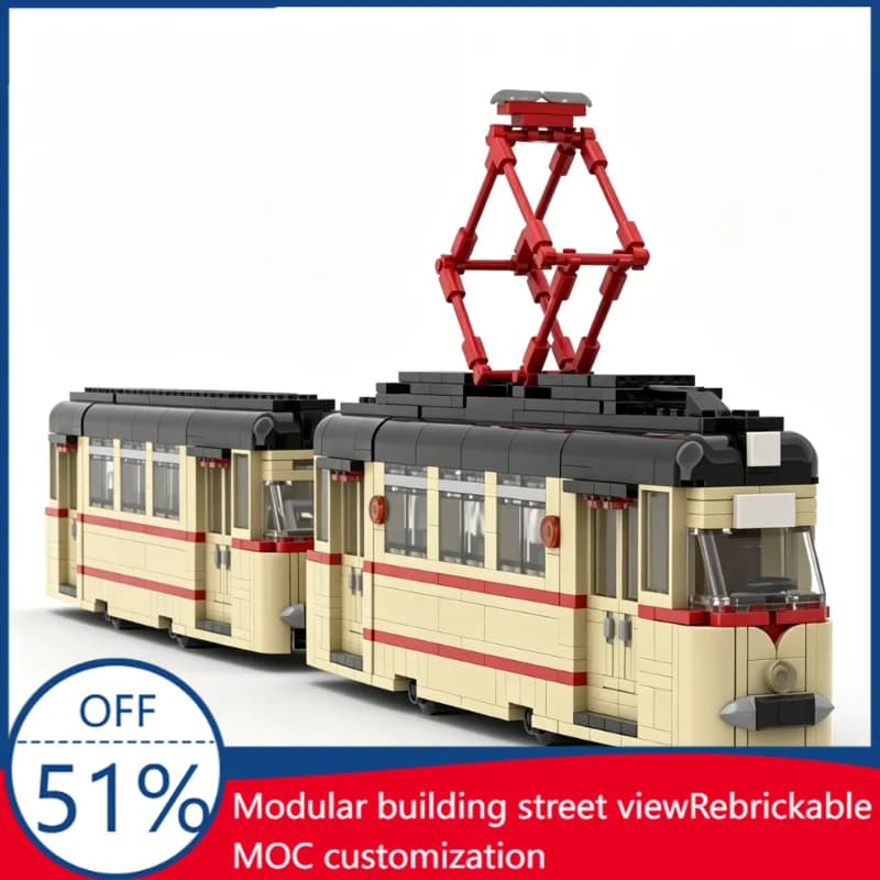 1023PCS Gotha T57 Tramway Train Model Urban Transportation Building Blocks DIY Assembly Educational Toy Railway Fans and Display
