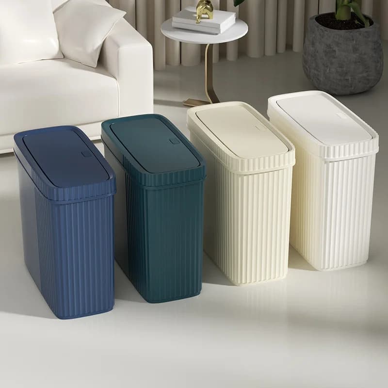 Pattumiera da bagno Tipo di pressa Pattumiera per WC con coperchio Pattumiera stretta a prova di odore Soggiorno Camera da letto Pattumiera Cestino per rifiuti