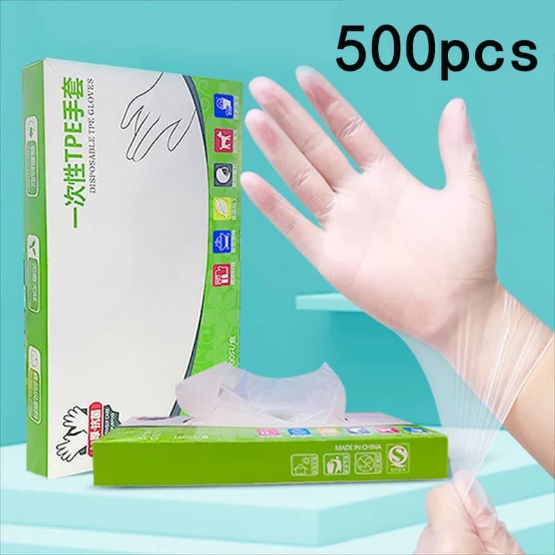 Guanti monouso in TPE da 100/200/500 pezzi, senza polvere per uso alimentare e senza lattice per cucina, cucina, pulizia del bagno, tinture per capelli
