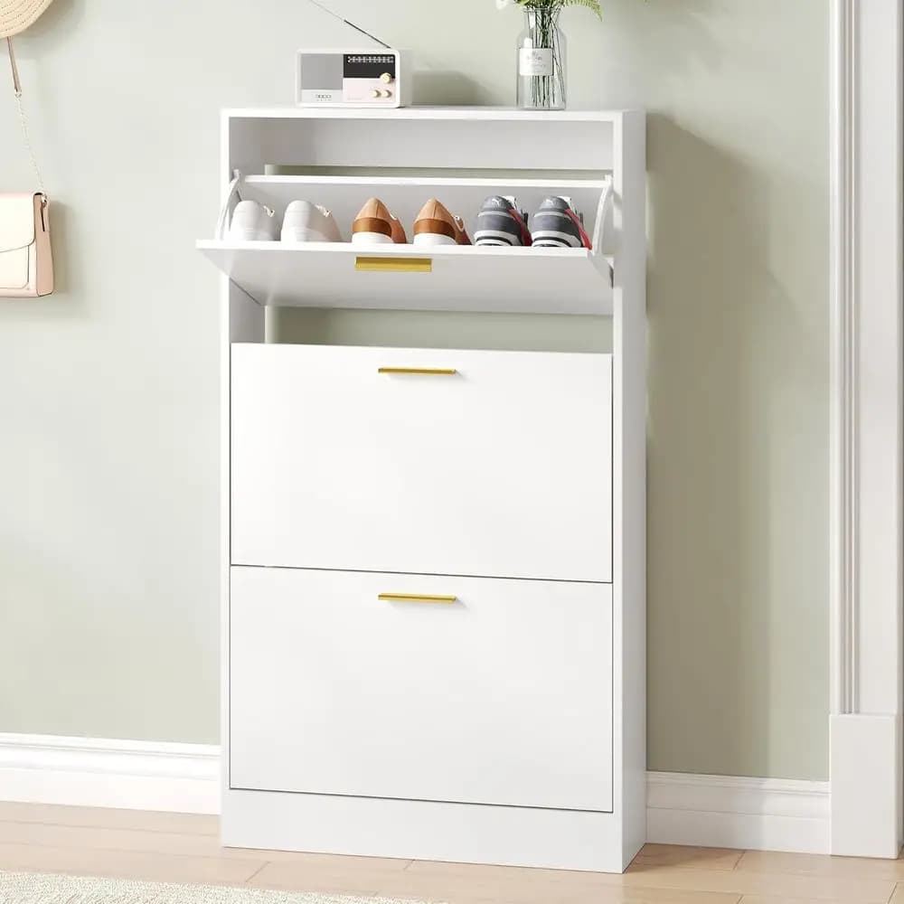 Organizzatore per Scarpe Bianco con 2 Cassetti e Ripiano Aperto per l'Ingresso