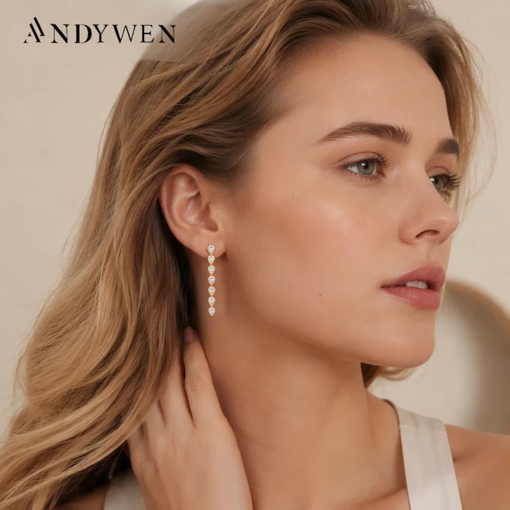ANDYWEN 925 Sterling Silver Single 1PCS Long Chain CZ Zircon Line Drop Earring 2026 Women Luxury Fine Jewelry Pendientes
