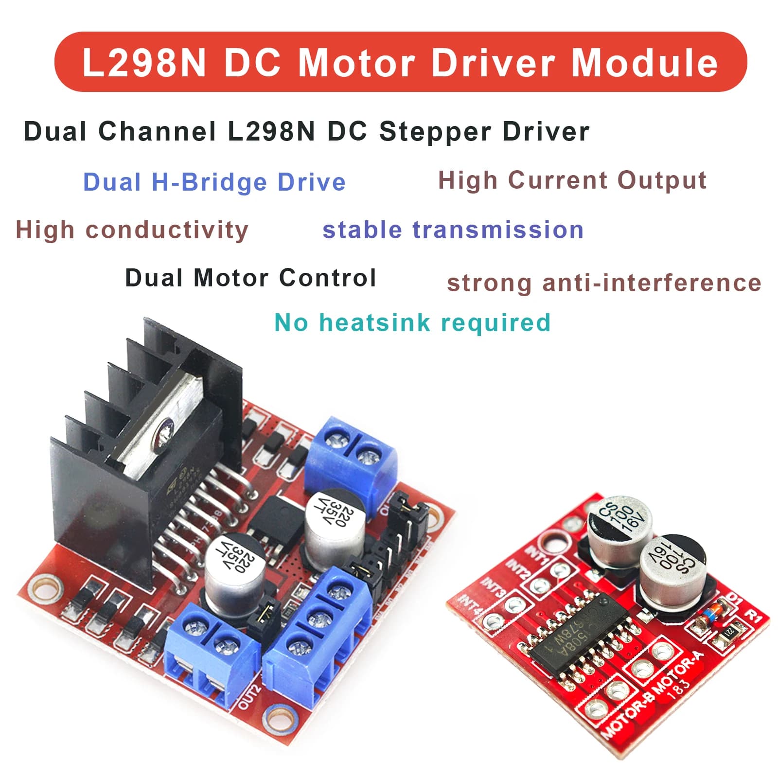 Scheda Driver Motore L298N ad Alta Potenza, Doppio Ponte H per Arduino, Motore DC, Stepper, Auto Intelligente, Robot - Modulo Controller L298 Regolabile