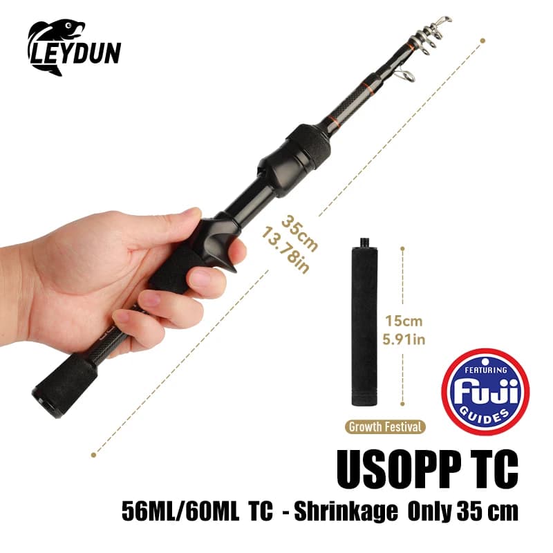 LEYDUN 26 Nuove Canne da Pesca Telescopiche USOPP TC 56ML 60ML 7+1 Sezioni con Anelli FUJI, Canna da Viaggio Ultra Corta per Lancio