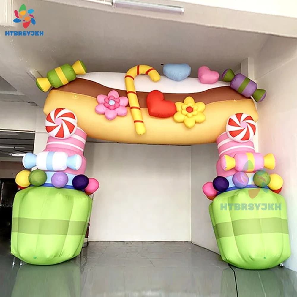 Arco gonfiabile di caramelle natalizie, vite di caramelle, passaggio di concerti, modello di fiaba, palcoscenico teatrale, illuminazione, decorazione dell'atmosfera