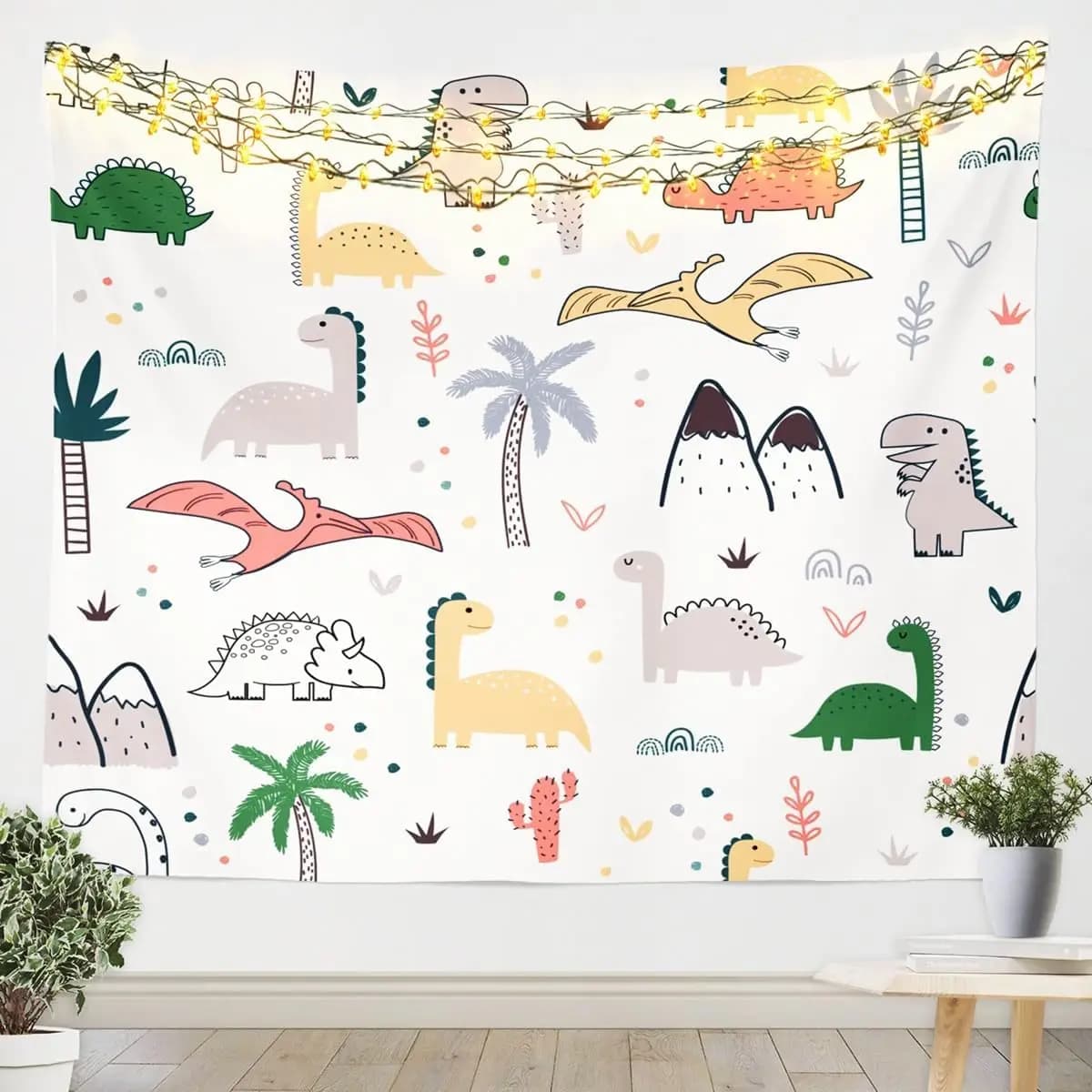 Cute Cartoon Dinosaur Tapestry, Minimalist Hand Drawn Dino Pattern Wall Hanging, Ideal For Kids Bedroom Nursery & Playroom Decor