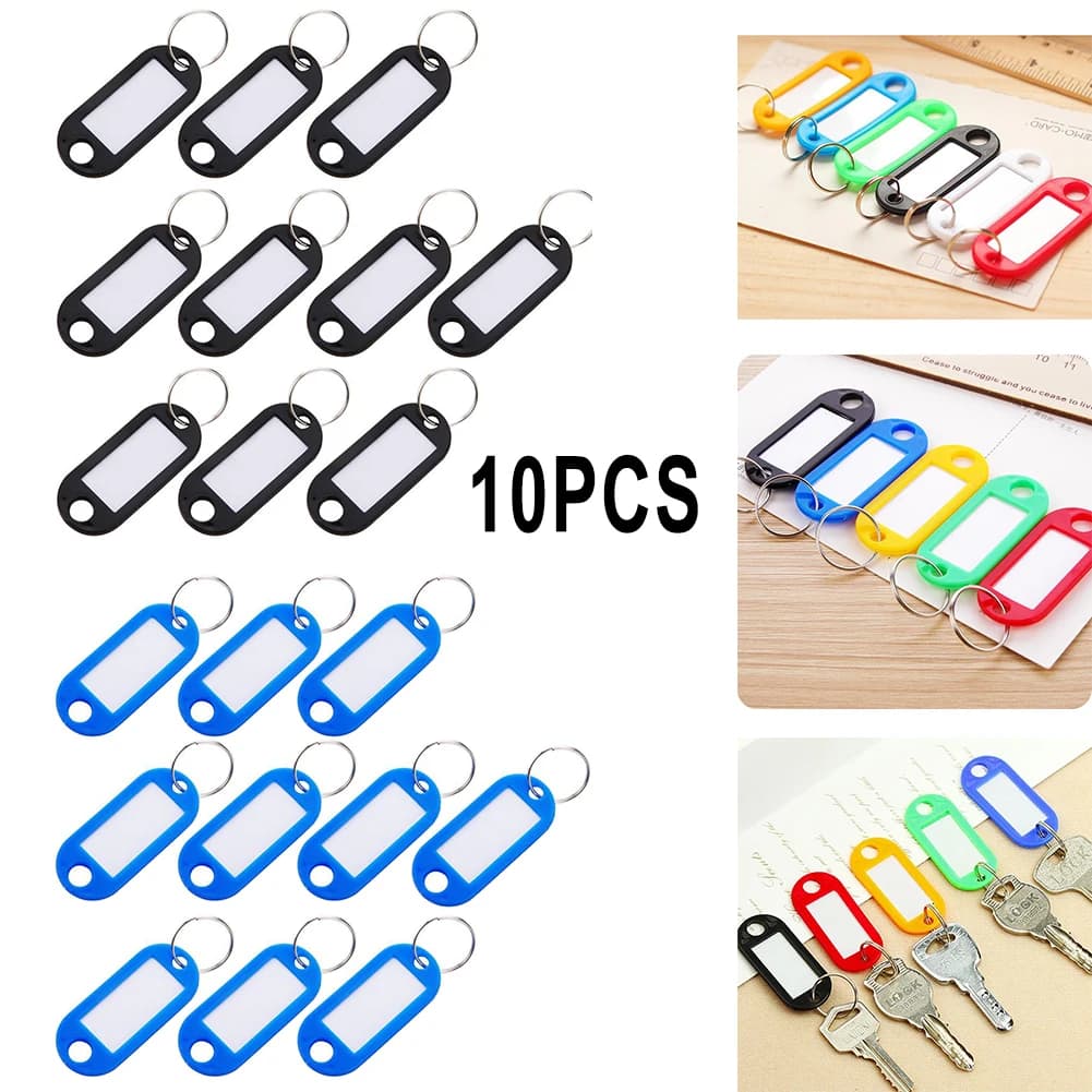 10pcs Key Tag Card Marking Luggage Label Plate Key Ring Key Chain Colorful Black Blue Plastic Household Hotel Pendant Accessory