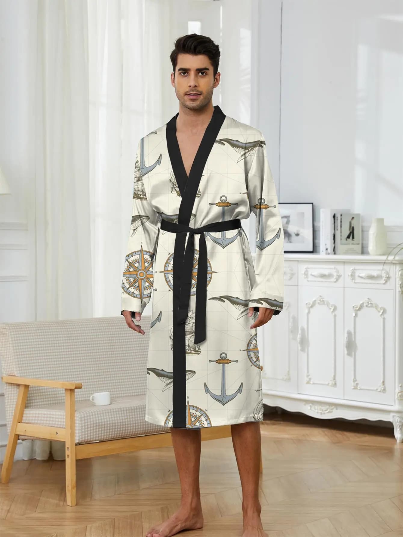1pcs Men's Robes 2026 Spring/Summer Robe man Sleepwear Breathable Bathrobe 3D Printed Graphic dressing gown Bathrobe men