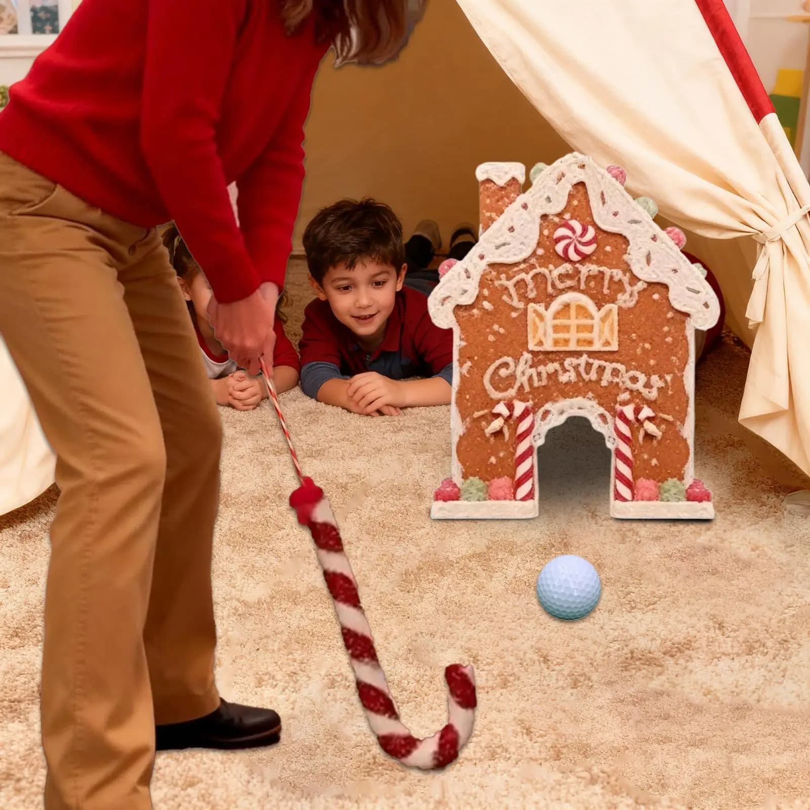 Giochi da golf per adulti Mini giocattolo natalizio all'aperto Palla con bastoncini di zucchero Giochi per feste di Natale per riunioni di vacanze Camera di casa