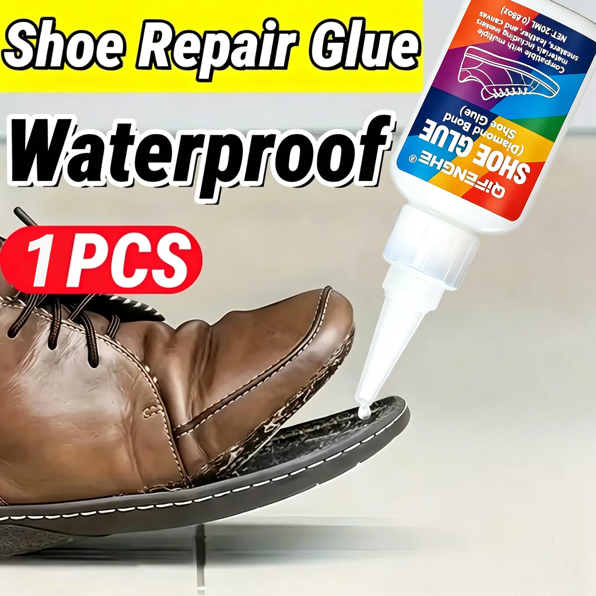 Multi-Purpose Shoe Repair Adhesive, Waterproof Strong Glue for Soles, Leather, Rubber & Canvas, Cracks on All Footwear
