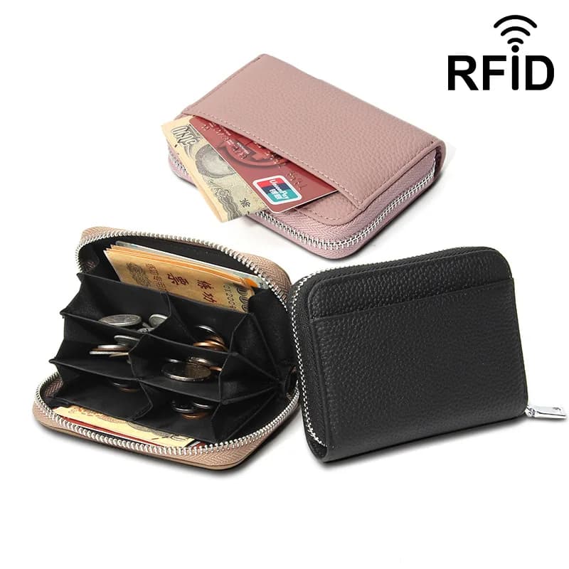 Portafoglio da donna in vera pelle con blocco RFID, organizer compatto con tasca portamonete e slot multi-carta
