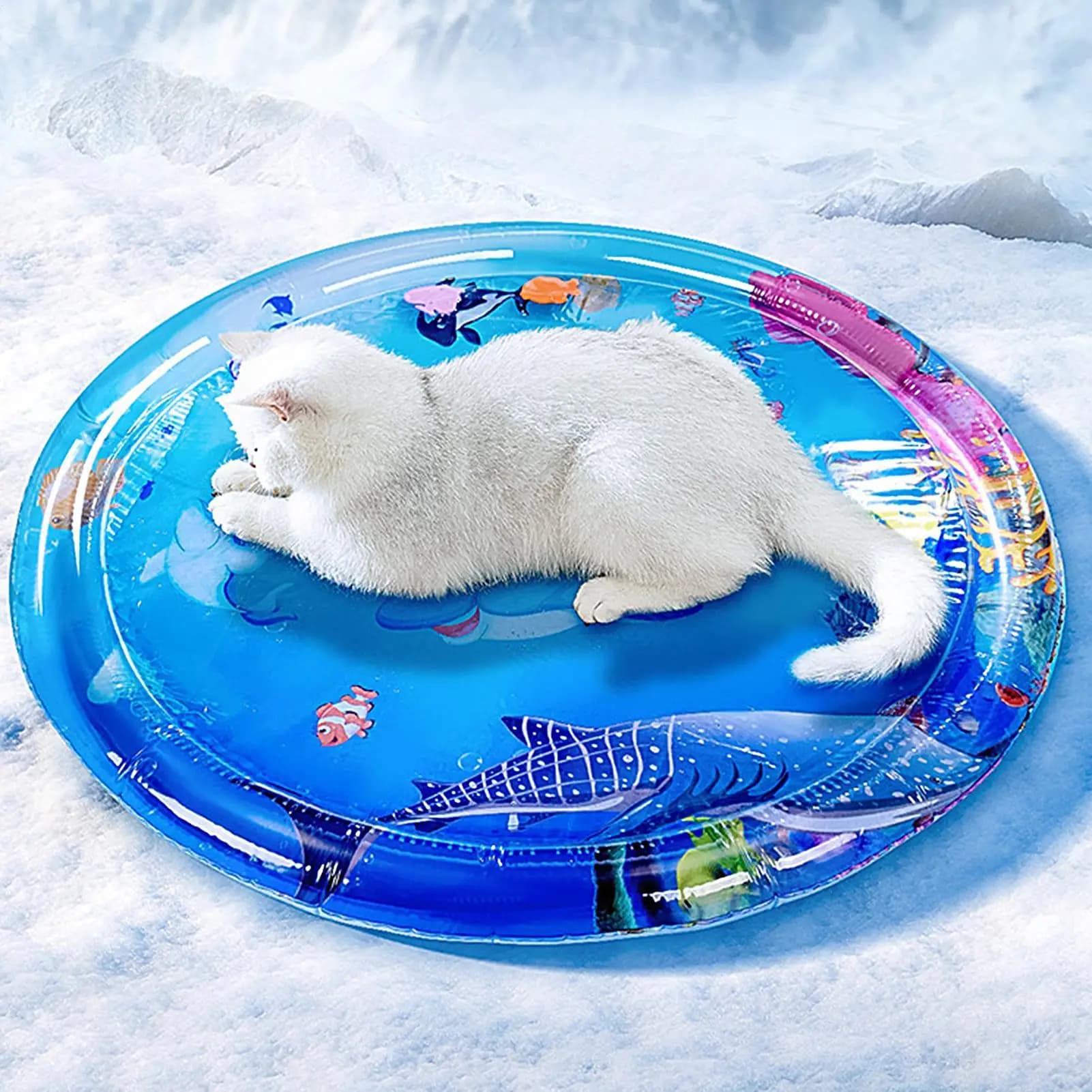 Tappetino da gioco sensoriale ad acqua Tappetino gonfiabile per acqua per tappetino da gioco per animali domestici per gatti e cani con cuscino sensoriale ad acqua per gattini a tema mare dei pesci