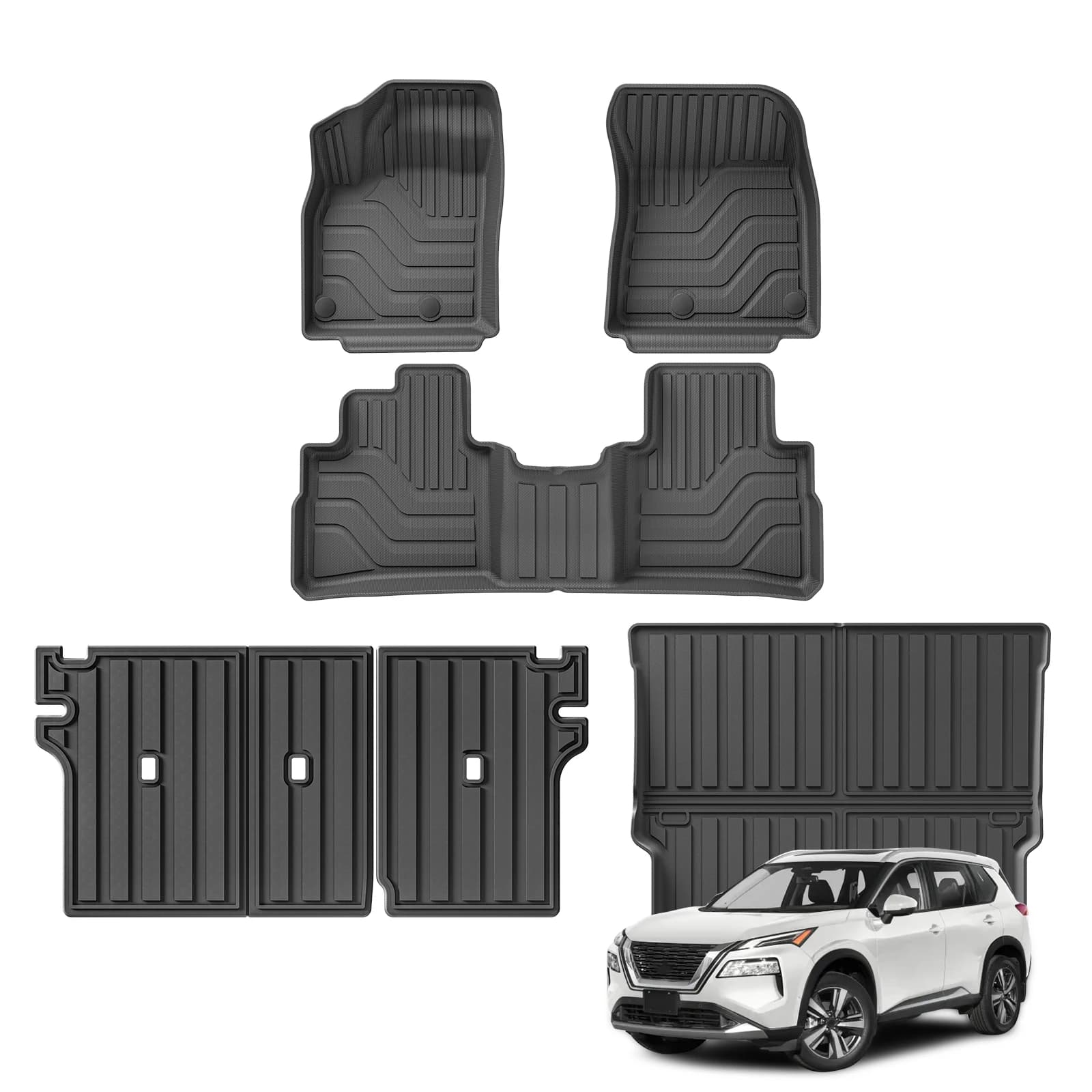 for Nissan Rogue AWD 2021-2025 TPE 3D Car Floor Mats Trunk Pad Accessories Black (Not for Select&Sport Models)