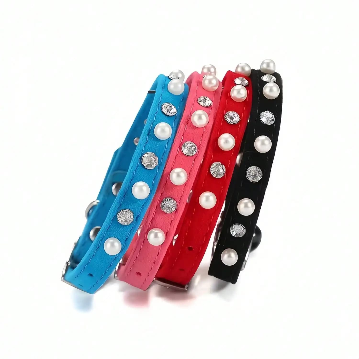 Collare regolabile per gatti con perle e strass, graziosa collana con campanello per cani di piccola taglia
