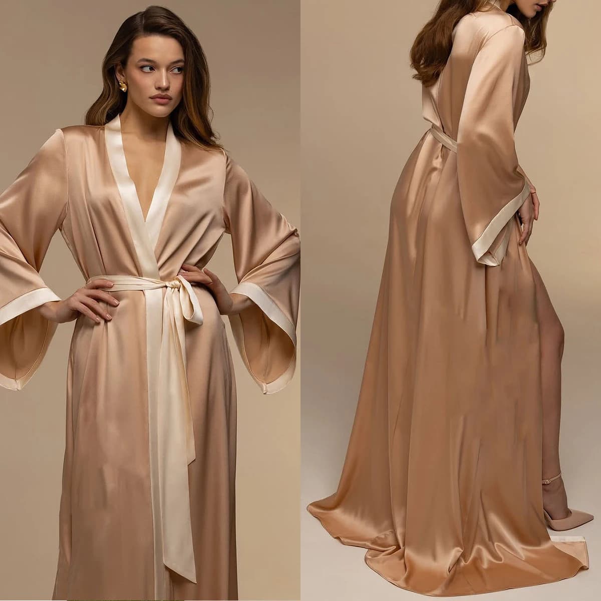 Luxurious Tailored Women Home Clothes Appliques High Split Belt Rayon Dresses Bathrobe Loungewear Nightgowns Customized Size
