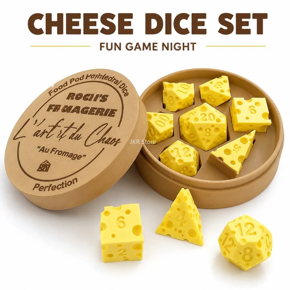 Irregular Cheese Dice Box Ornament Creative D4 D20 Dice Set Portable Board Game Prop for Kids Adults Family Gathering Decor