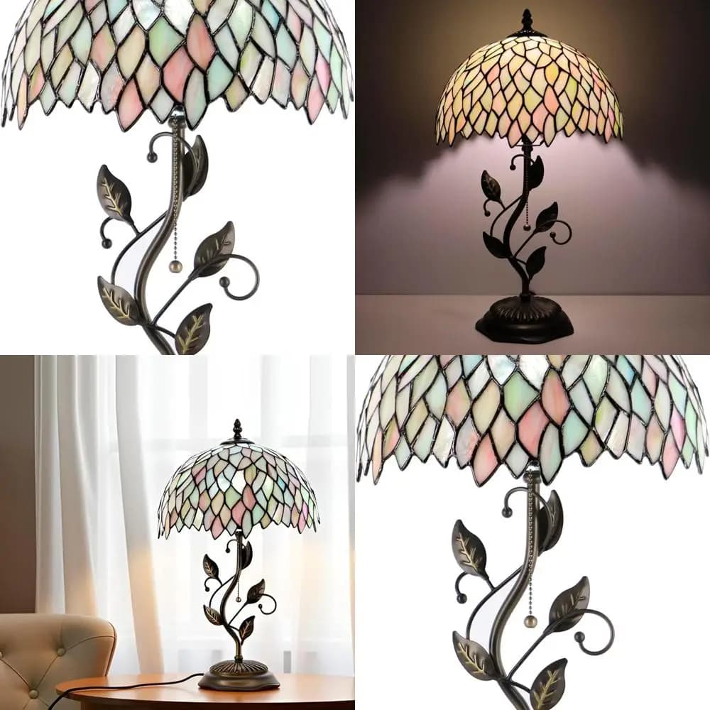 Lampada da scrivania Tiffany in vetro colorato, 12x12x19, base in metallo, stile glicine a 7 colori, ideale per la lettura sul comodino