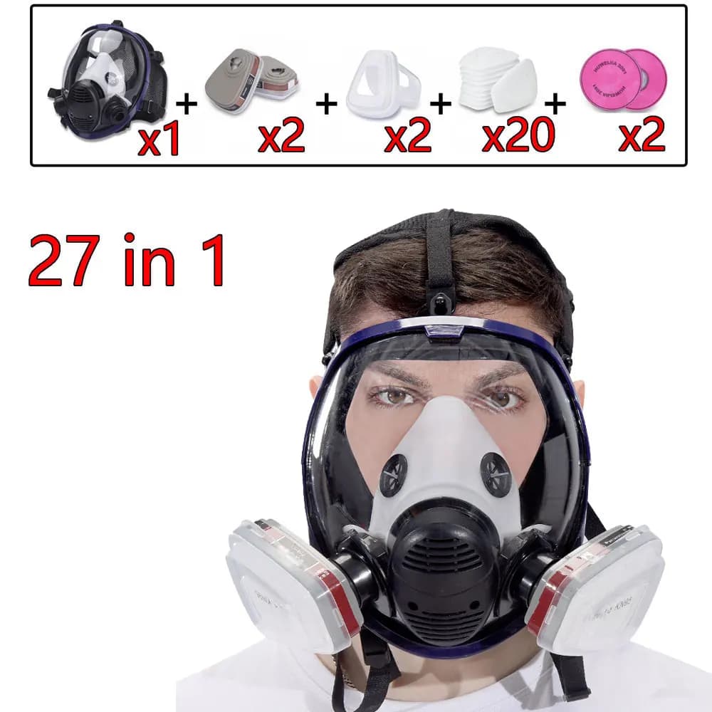 27-in-1 Large Full Face Respirator Reusable Anti-Fog Anti-Scratch Polycarbonate Lens Silicone Mask for Extensive Use