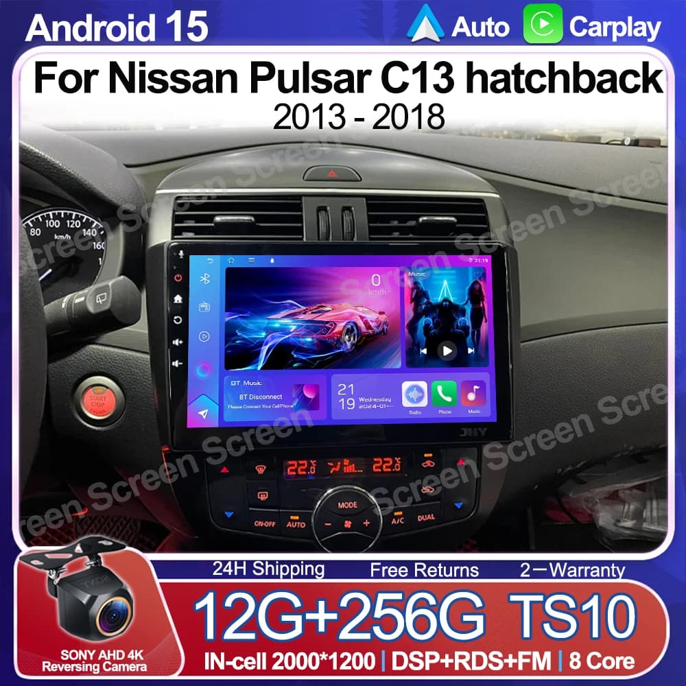 Android 15 Carplay Auto WlFl 5G For Nissan Pulsar C13 hatchback 2013 - 2018 Autoradio MultimediaVideo GPS navigation BT