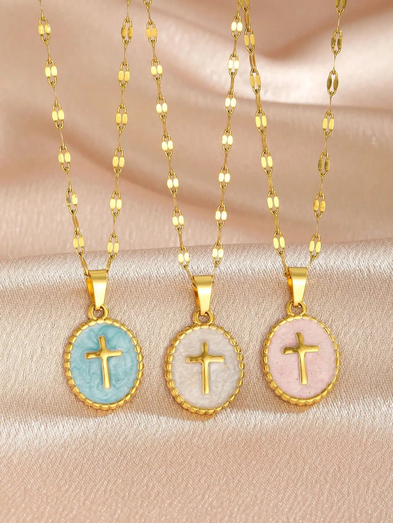 Collana con ciondolo a croce minimalista in acciaio inossidabile da 1 pezzo per donne e ragazze