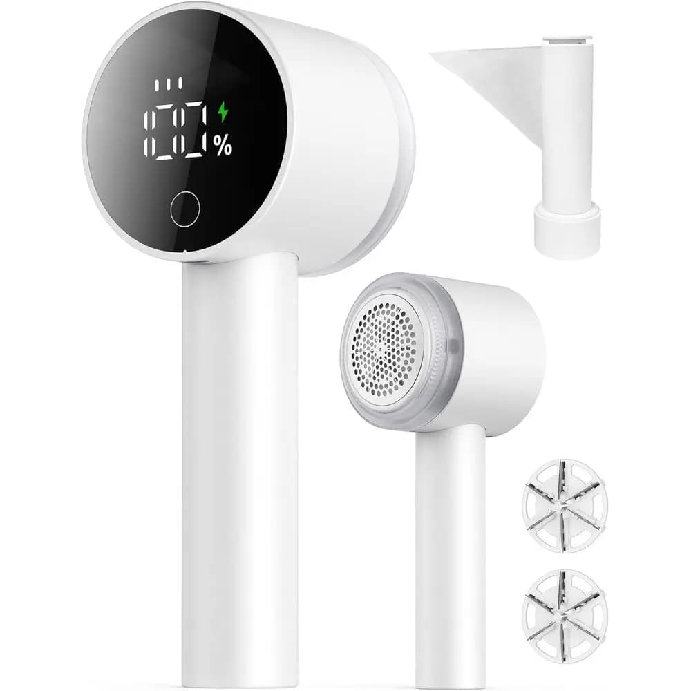 Rasoio e Levapelucchi Ricaricabile 2-in-1 con Display Digitale e 2 Lame Extra per Vestiti e Mobili