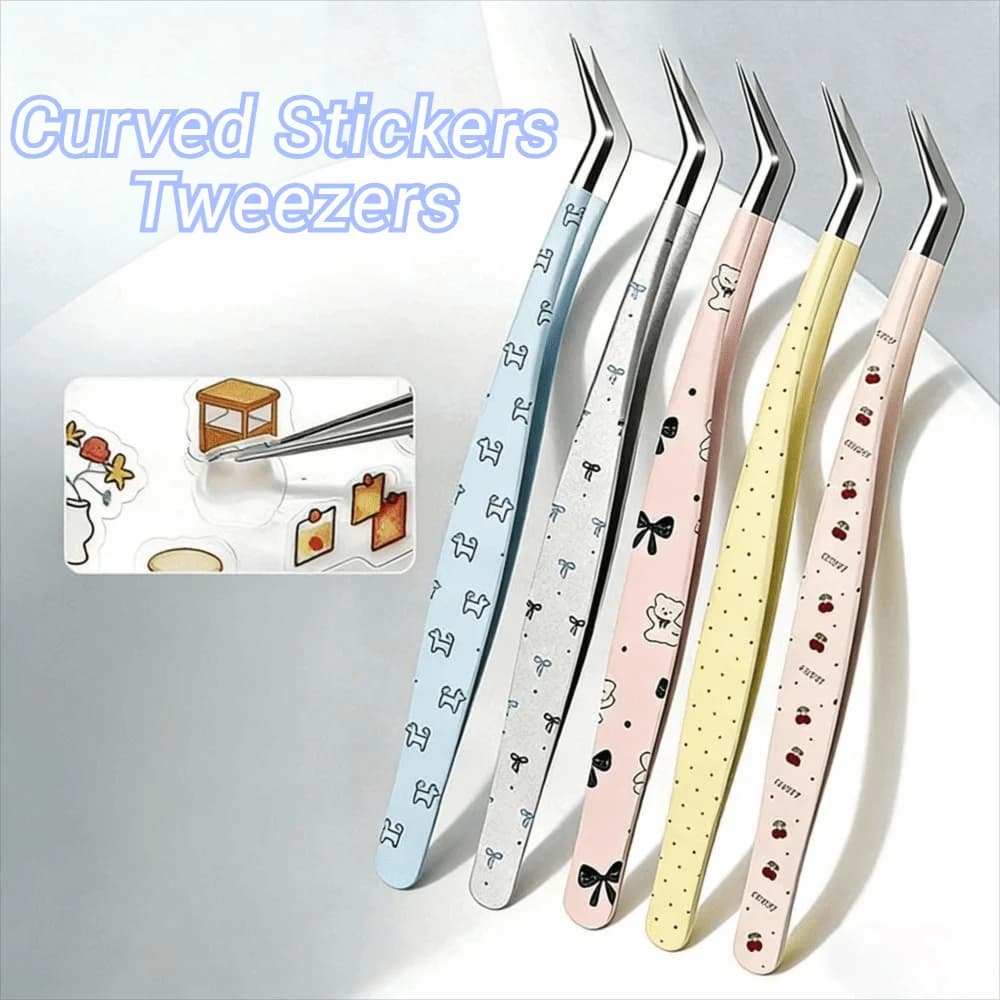 Stainless Steel Curved Stickers Tweezers Anti-static High Precision Lashes Extension Tweezer Cartoon Eyelash Curler