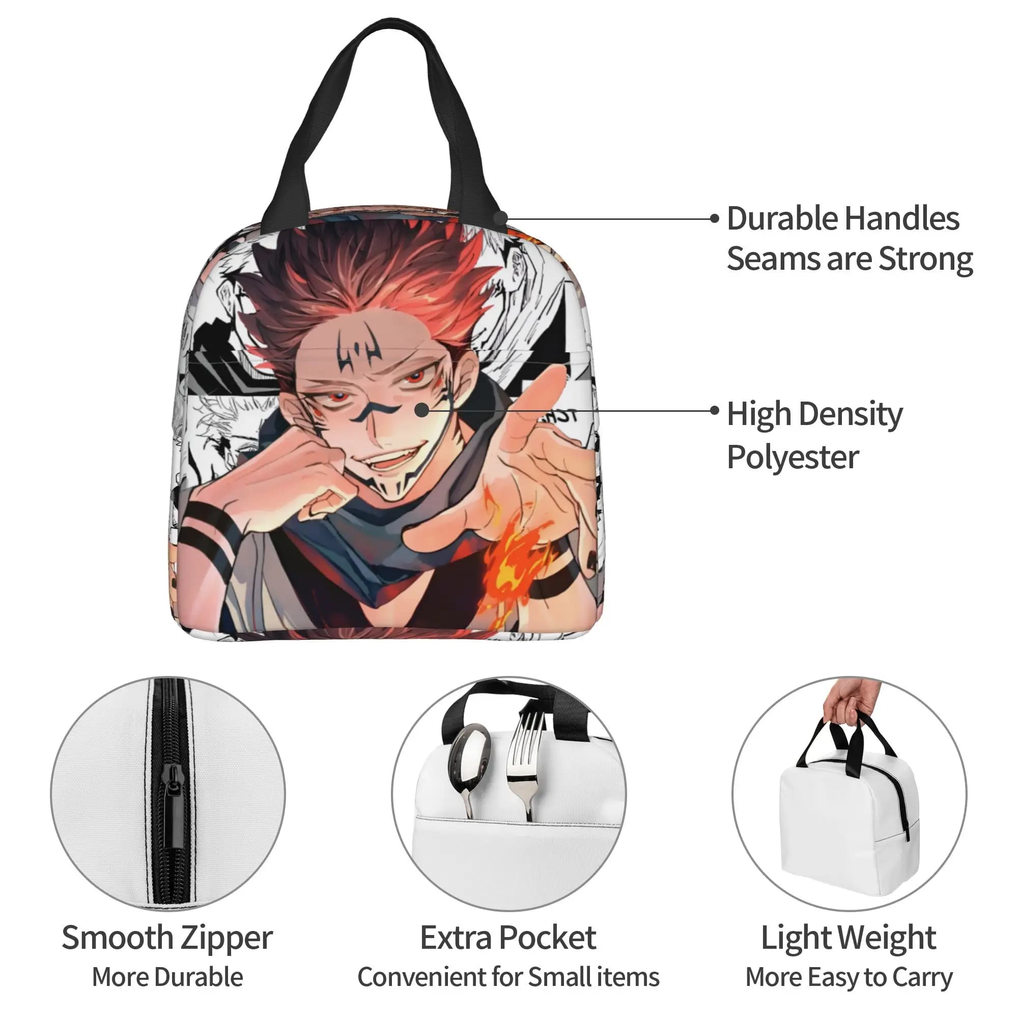 Custom J-Jujutsus K-Kaisens Lunch Bag Women Cool Cartoon Manga Cooler Thermal Insulated Lunch Box for Adult Office