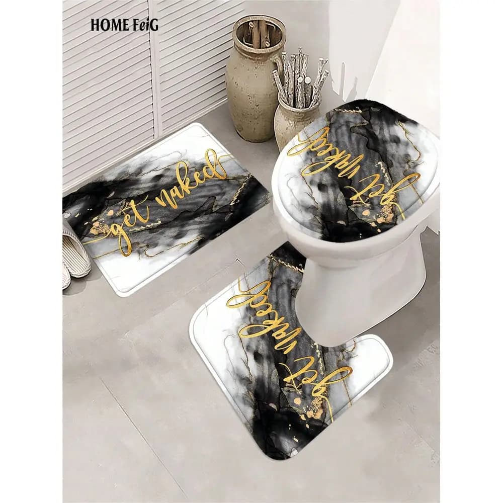 Set Tenda Doccia in Marmo Nero e Oro, Decorazione e Accessori Bagno di Lusso Impermeabili e Resistenti all'Usura, con Design Originale
