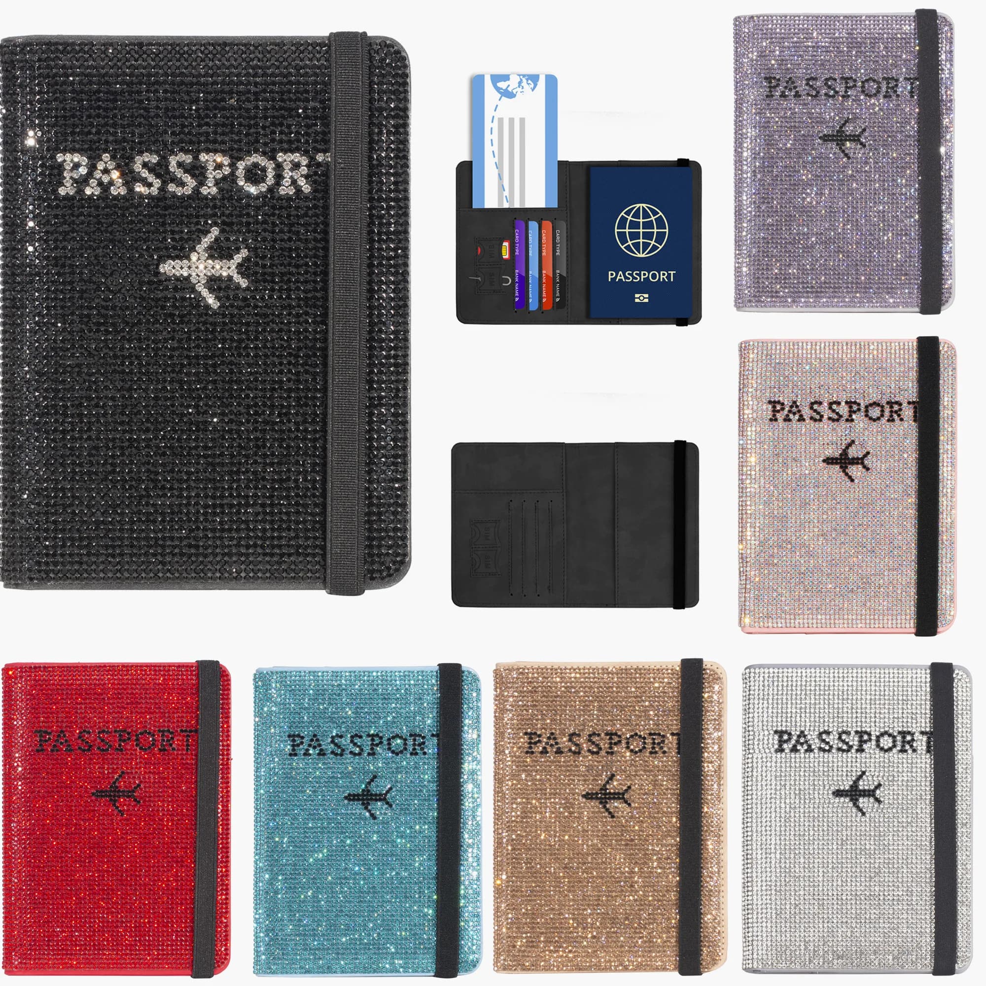 Porta passaporto in cristallo da 1 pezzo porta carte di credito borsa piena di strass custodia per passaporto da viaggio borsa a portafoglio per ragazze da donna