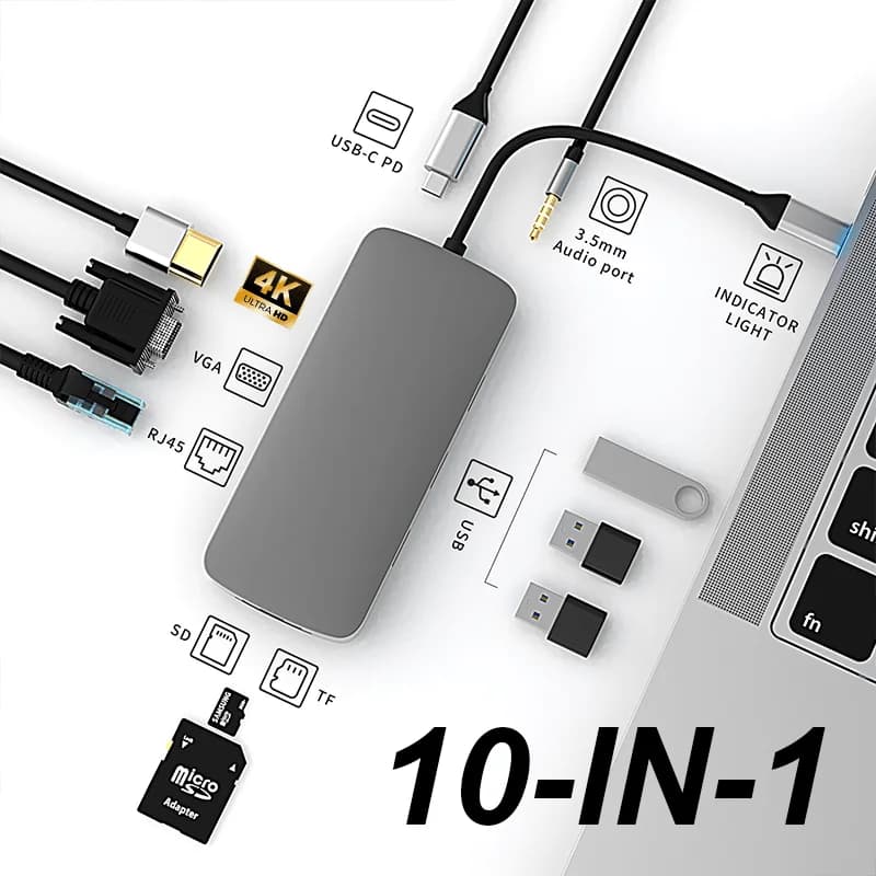 Hub USB C 10 in 1 da Tipo C a HDMI con Adattatore USB 3.0 e PD 100W per MacBook Pro Air M1 - Docking Station Multiporta
