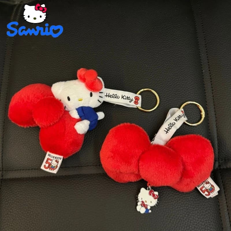 New Keyring Kawaii Sanrio Hello Kitty 50th Anniversary with Bow, Theme Backpack Pendants Carton Animated for Couples, Birthday Gifts for Friends