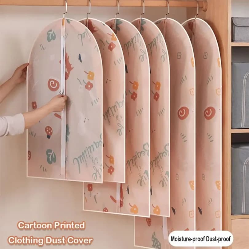 Cartoon Printed Clothing Dust Cover Waterproof Hanging Pocket Suit Coat Dust Bag Moisture-proof Fully Enclosed Closet Organizer