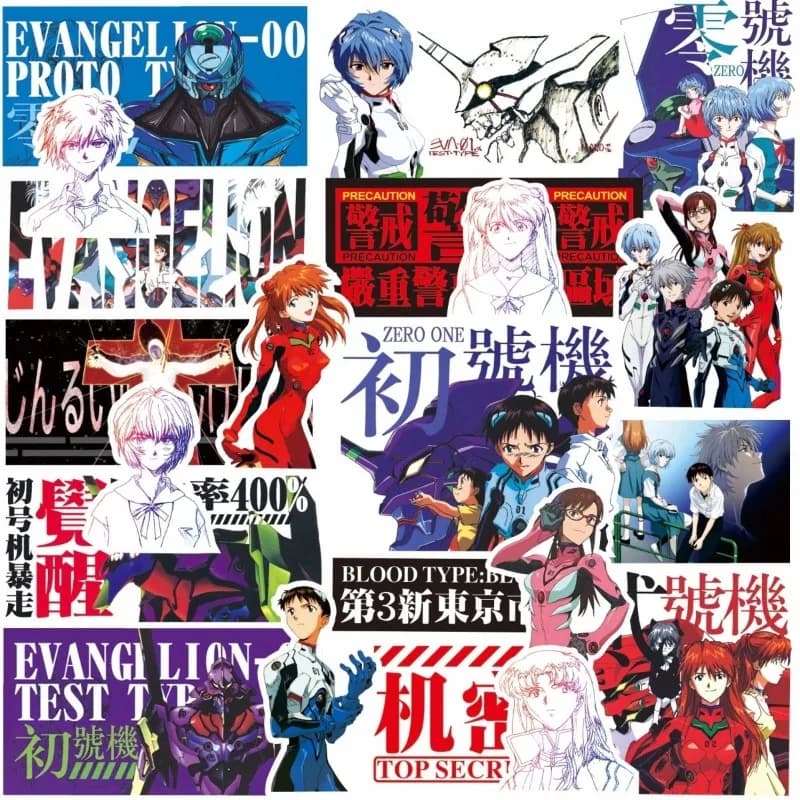 Adesivo per Borsa Neon Genesis Evangelion Asuka Ayanami Rei Bianco e Nero, Adesivo Impermeabile per Bagagli EVA-01, Regalo Giocattolo Anime Carino
