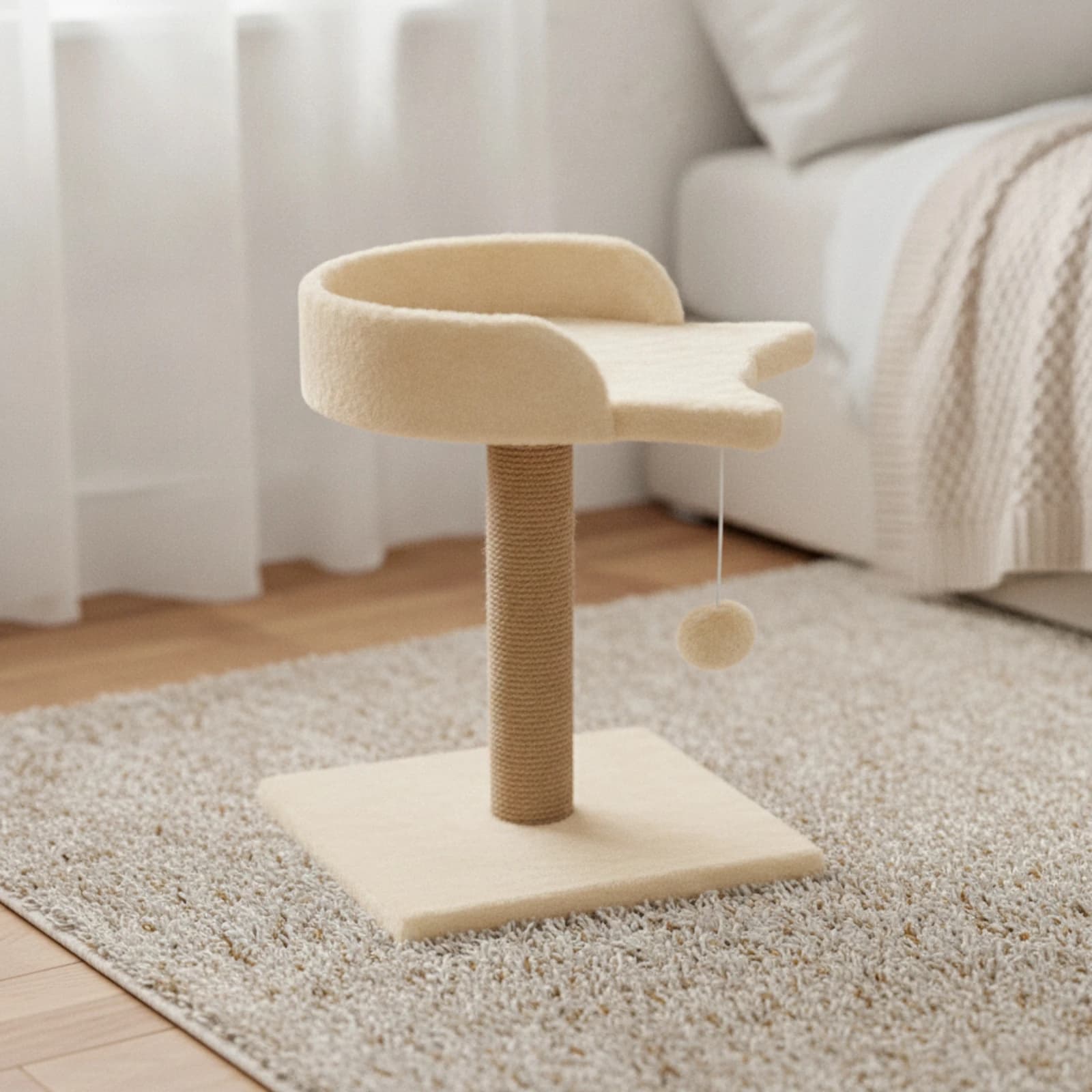 Cat Tree with Perch Bed Velvety Cat Scratching Post with Bed Pet Furniture Cozy Sturdy for Cats, Apartments, Living Room