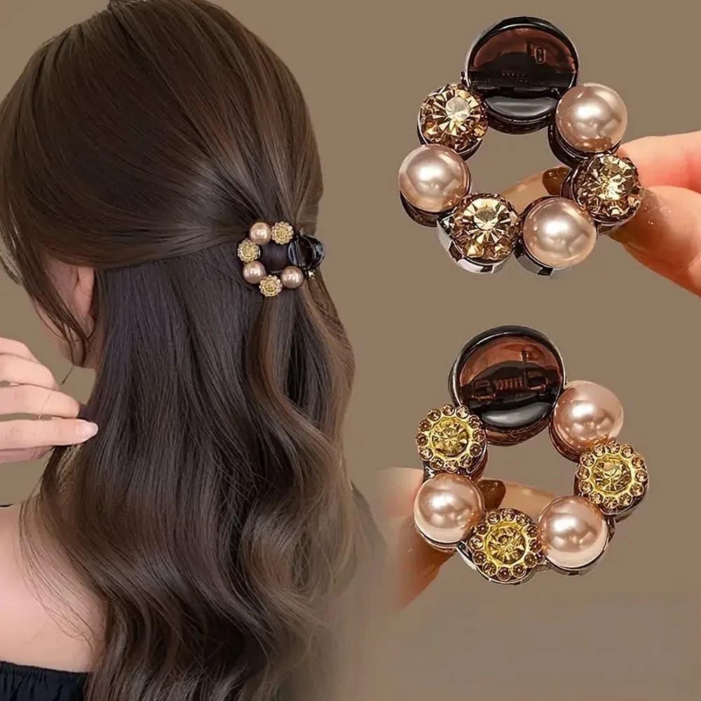 Moda Fiore di rosa Artiglio dei capelli Perla finta Cristallo Acrilico Clip per mascelle Donne Ragazze Antiscivolo Porta coda di cavallo Forcine Copricapo casual