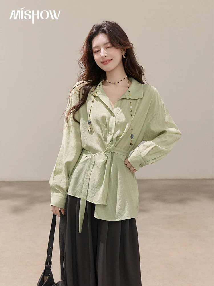 MISHOW Camicia con Colletto e Vita Stretta Stile Francese, Top Elegante e Comodo, Nuova Collezione Primavera 2026, Blusa Multicolore da Donna MXF15C2455