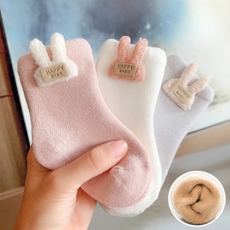 3Pairs/Lot Warm Winter Baby Socks Cute Soft Newborn Baby Girl Boy Thicken Terry Socks Cartoon Rabbit Bear Floor Sock